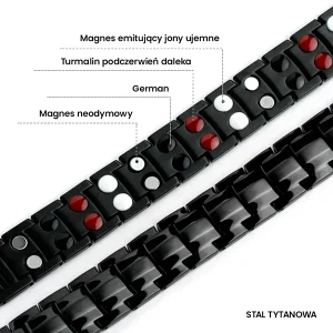 Bransoletka magnetyczna zdrowotna czarna męska szeroka stal tytanowa