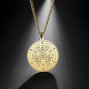 Naszyjnik talizman tetragrammaton amulet szczęścia złoty stal chirurgiczna