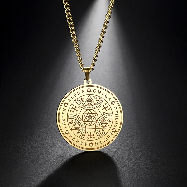 Naszyjnik talizman tetragrammaton amulet szczęścia złoty stal chirurgiczna