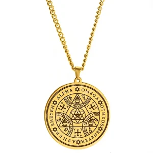 Naszyjnik talizman tetragrammaton amulet szczęścia złoty stal chirurgiczna