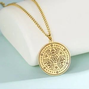 Naszyjnik talizman tetragrammaton amulet szczęścia złoty stal chirurgiczna