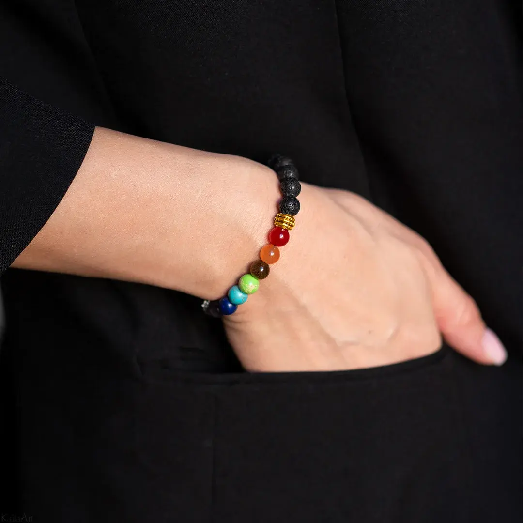 BRANSOLETKA-7-CZAKR-KAMIENIE-CZAKRY-YOGA-SZCZĘŚCIA-LAWA-WULKANICZNA-SZNUREK