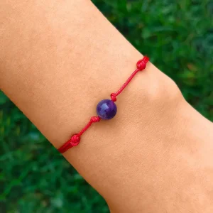 BRANSOLETKA-AMETYST-Z-KAMIENIEM-NATURALNYM-CZERWONA-SZNUREK-Z-REGULACJĄ