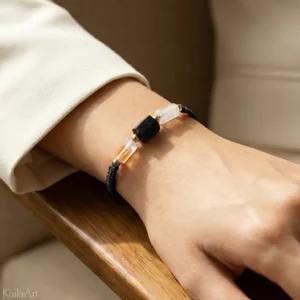 Bransoletka czarny turmalin cytryn naturalny z regulacją