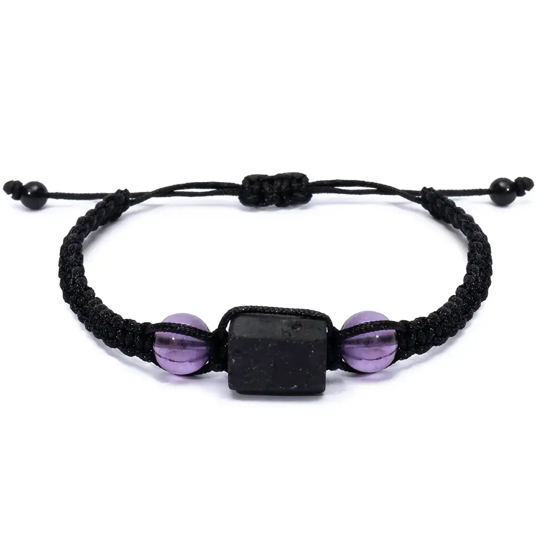 Bransoletka czarny turmalin ametyst fioletowy naturalny z regulacją