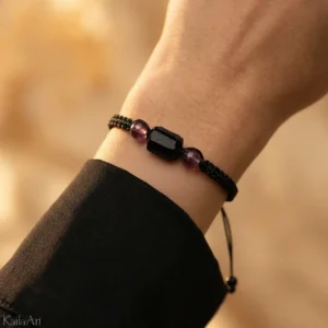 Bransoletka czarny turmalin ametyst fioletowy naturalny z regulacją