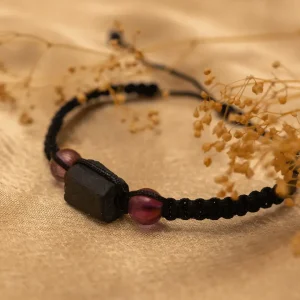 Bransoletka czarny turmalin ametyst fioletowy naturalny z regulacją