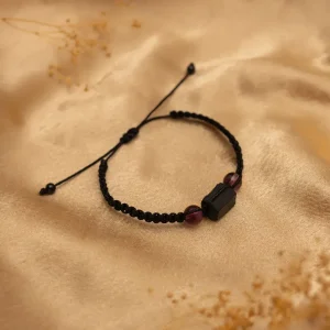 Bransoletka czarny turmalin ametyst fioletowy naturalny z regulacją