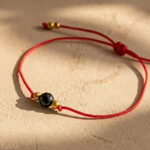 Bransoletka czarny turmalin pełna szczęścia sznurkowa czerwona