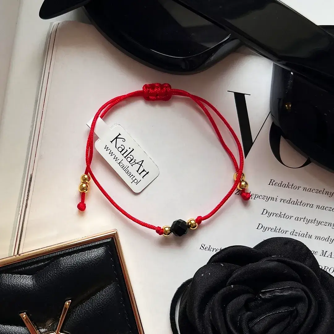 BRANSOLETKA-CZARNY-TURMALIN-FASETOWANY-PEŁNA-SZCZĘŚCIA-SZNURKOWA-OCHRONA