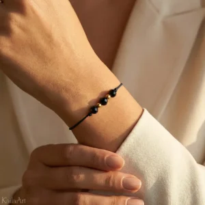 Bransoletka czarny turmalin fasetowany z kamieni nitka szczęścia