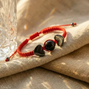 BRANSOLETKA-CZARNY-TURMALIN-HEMATYT-SERCE-CZERWONA-SZNURKOWA-SZCZĘŚCIA