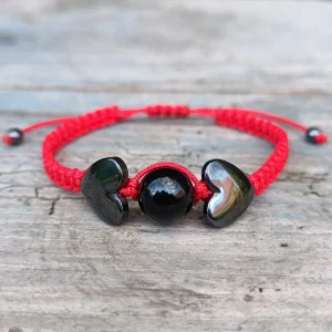 BRANSOLETKA-CZARNY-TURMALIN-HEMATYT-SERCE-CZERWONA-SZNURKOWA-SZCZĘŚCIA
