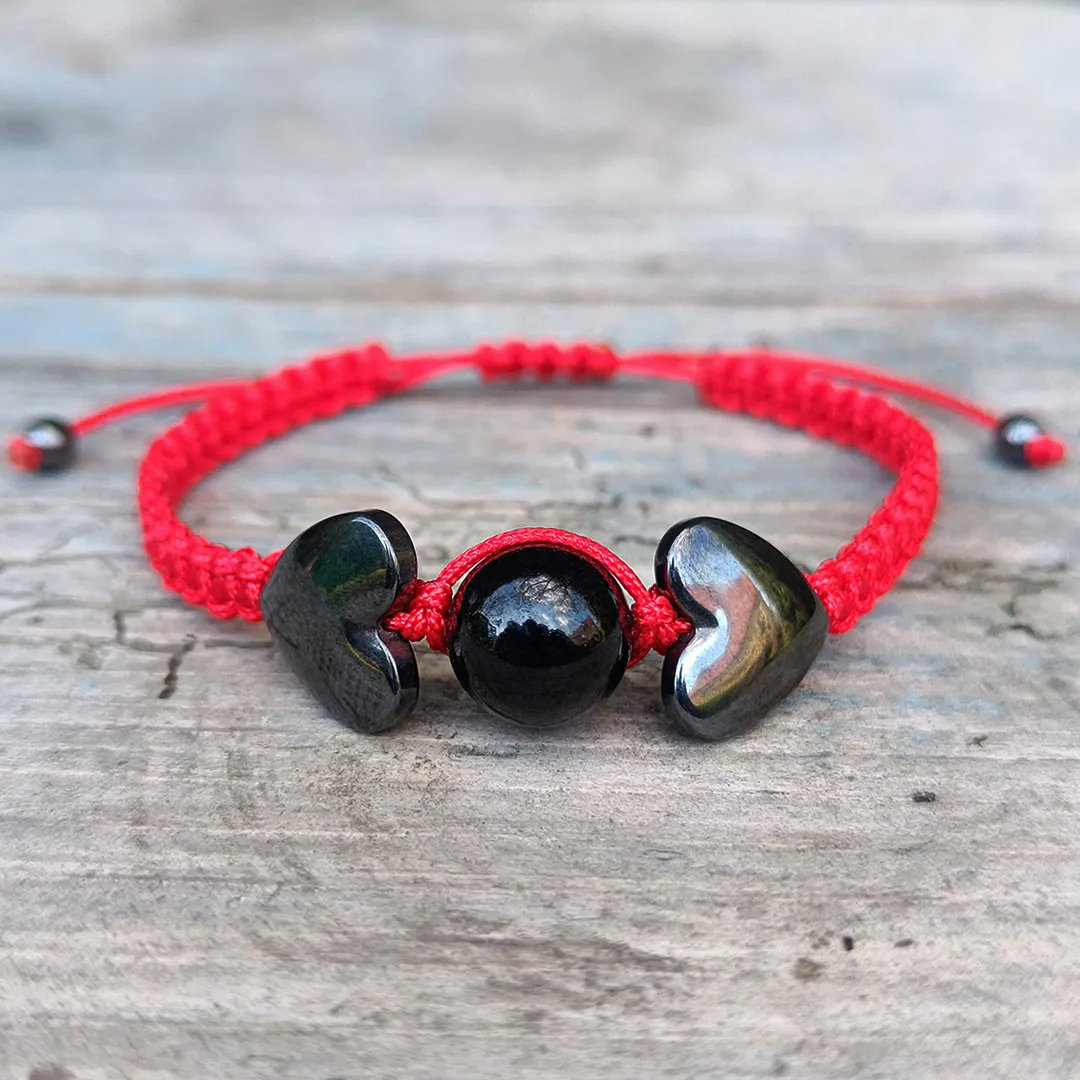 BRANSOLETKA-CZARNY-TURMALIN-HEMATYT-SERCE-CZERWONA-SZNURKOWA-SZCZĘŚCIA