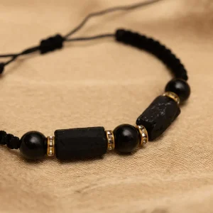 Bransoletka szczęścia czarny turmalin naturalny na sznurku cyrkonie