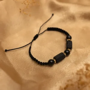 Bransoletka szczęścia czarny turmalin naturalny na sznurku cyrkonie