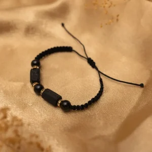 Bransoletka szczęścia czarny turmalin naturalny na sznurku cyrkonie
