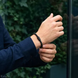 BRANSOLETKA-CZARNY-TURMALIN-NA-GUMCE-Z-KAMIENI-NATURALNYCH-SZCZĘŚCIA-KAMIEŃ