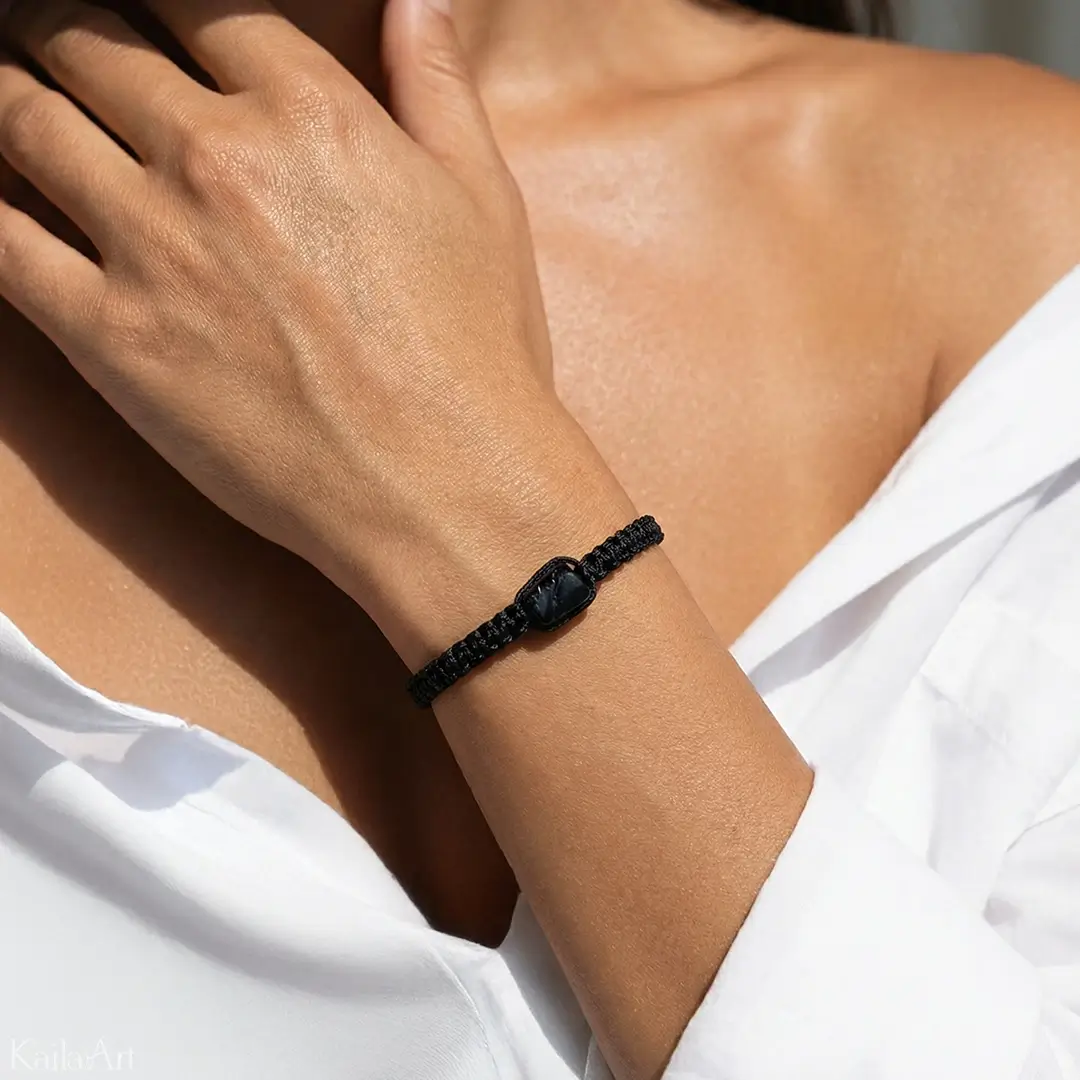 BRANSOLETKA-CZARNY-TURMALIN-NATURALNY-AMULET-DAMSKA-MĘSKA-TALIZMAN-OCHRONNA