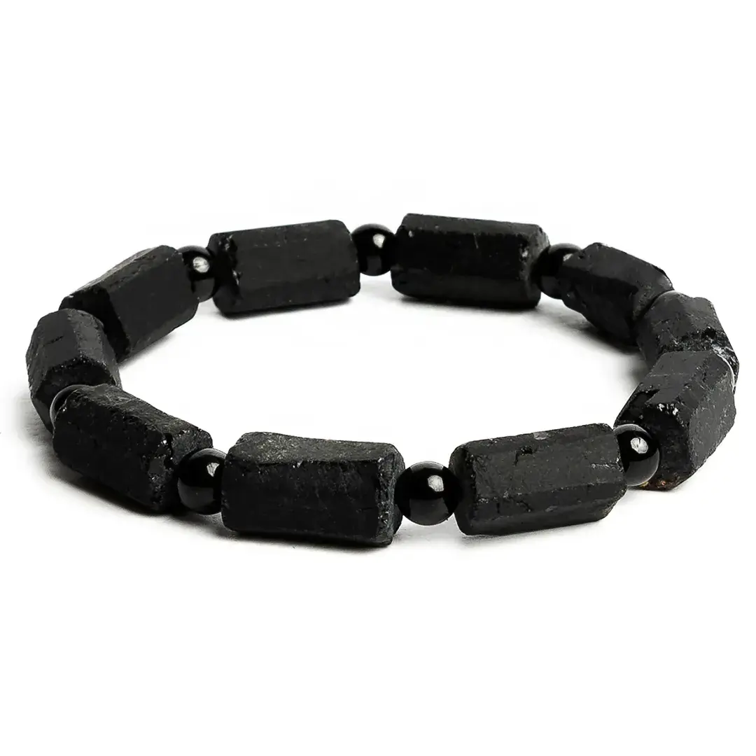 BRANSOLETKA-CZARNY-TURMALIN-NATURALNY-MĘSKA-DAMSKA-GUMKA-KAMIEŃ-SZCZĘŚCIA