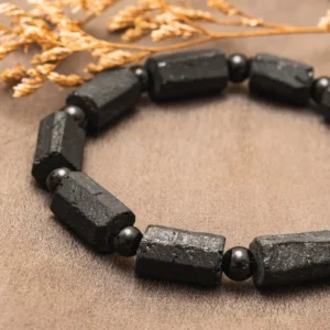 BRANSOLETKA-CZARNY-TURMALIN-NATURALNY-MĘSKA-DAMSKA-GUMKA-KAMIEŃ-SZCZĘŚCIA