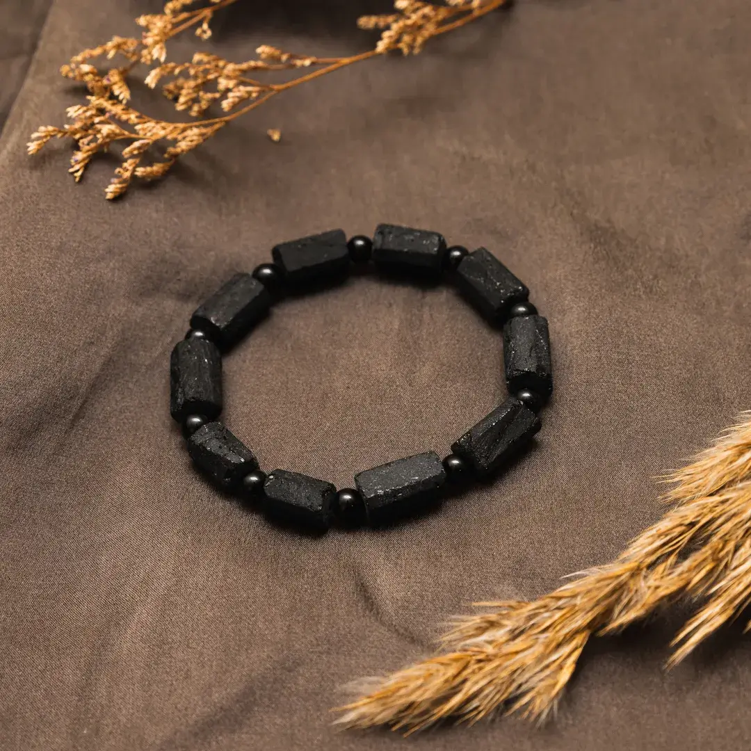 BRANSOLETKA-CZARNY-TURMALIN-NATURALNY-MĘSKA-DAMSKA-GUMKA-KAMIEŃ-SZCZĘŚCIA