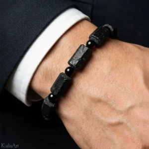 BRANSOLETKA-CZARNY-TURMALIN-NATURALNY-MĘSKA-DAMSKA-GUMKA-KAMIEŃ-SZCZĘŚCIA