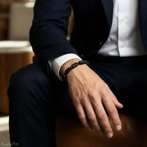 BRANSOLETKA-CZARNY-TURMALIN-NATURALNY-MĘSKA-DAMSKA-GUMKA-KAMIEŃ-SZCZĘŚCIA