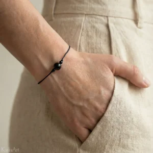 BRANSOLETKA-CZARNY-TURMALIN-SZCZĘŚCIA-SZNURKOWA-KAMIEŃ-Z-REGULACJĄ-AMULET