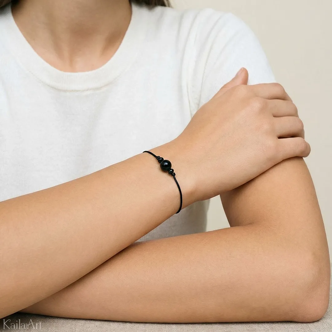 BRANSOLETKA-CZARNY-TURMALIN-SZCZĘŚCIA-SZNURKOWA-KAMIEŃ-Z-REGULACJĄ-AMULET