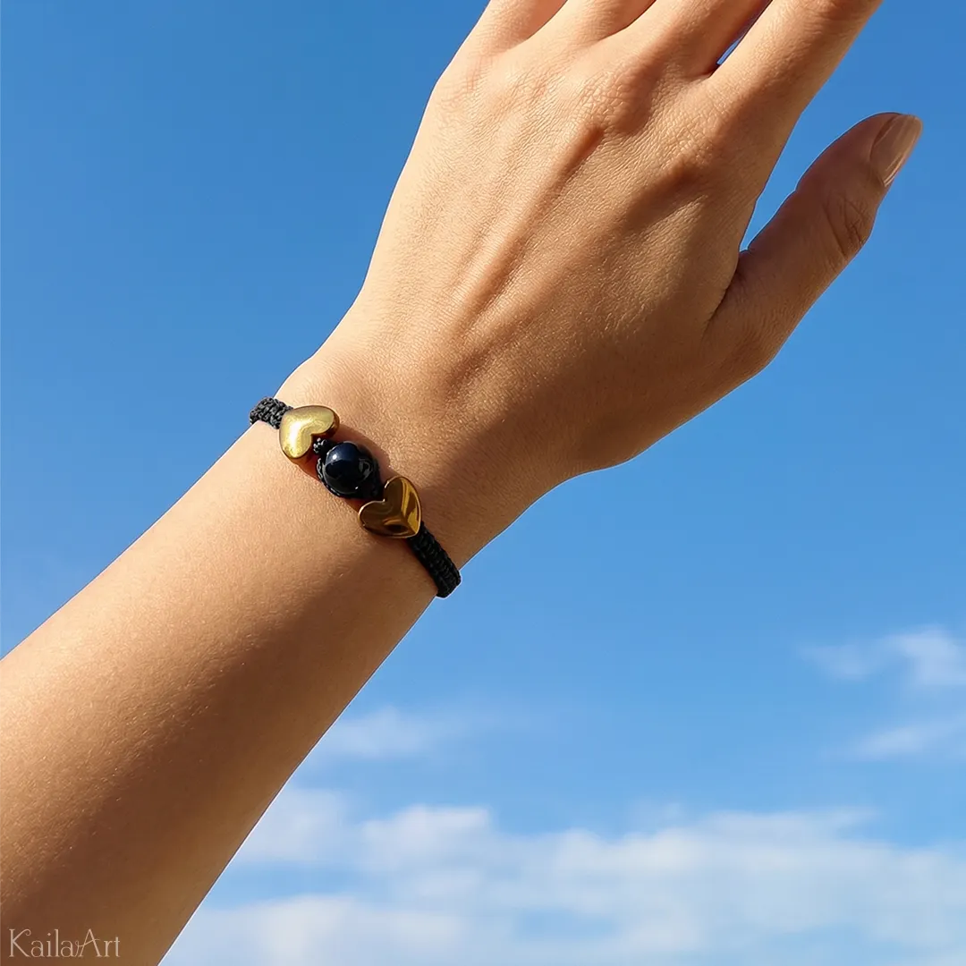 BRANSOLETKA-CZARNY-TURMALIN-TALIZMAN-HEMATYT-SERCA-SZNUREK-SZCZĘŚCIA-AMULET