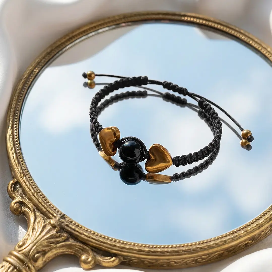 BRANSOLETKA-CZARNY-TURMALIN-TALIZMAN-HEMATYT-SERCA-SZNUREK-SZCZĘŚCIA-AMULET