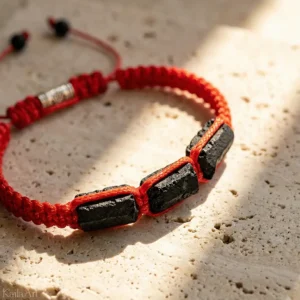 Bransoletka czarny turmalin naturalny z kamieni czerwona