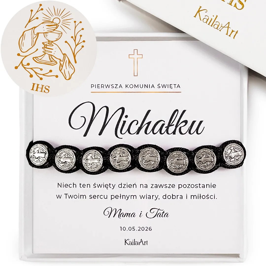 BRANSOLETKA-DLA-CHŁOPCA-NA-KOMUNIĘ-RÓŻANIEC-MĘSKI-KOMUNIJNY-ŚW-BENEDYKT-1