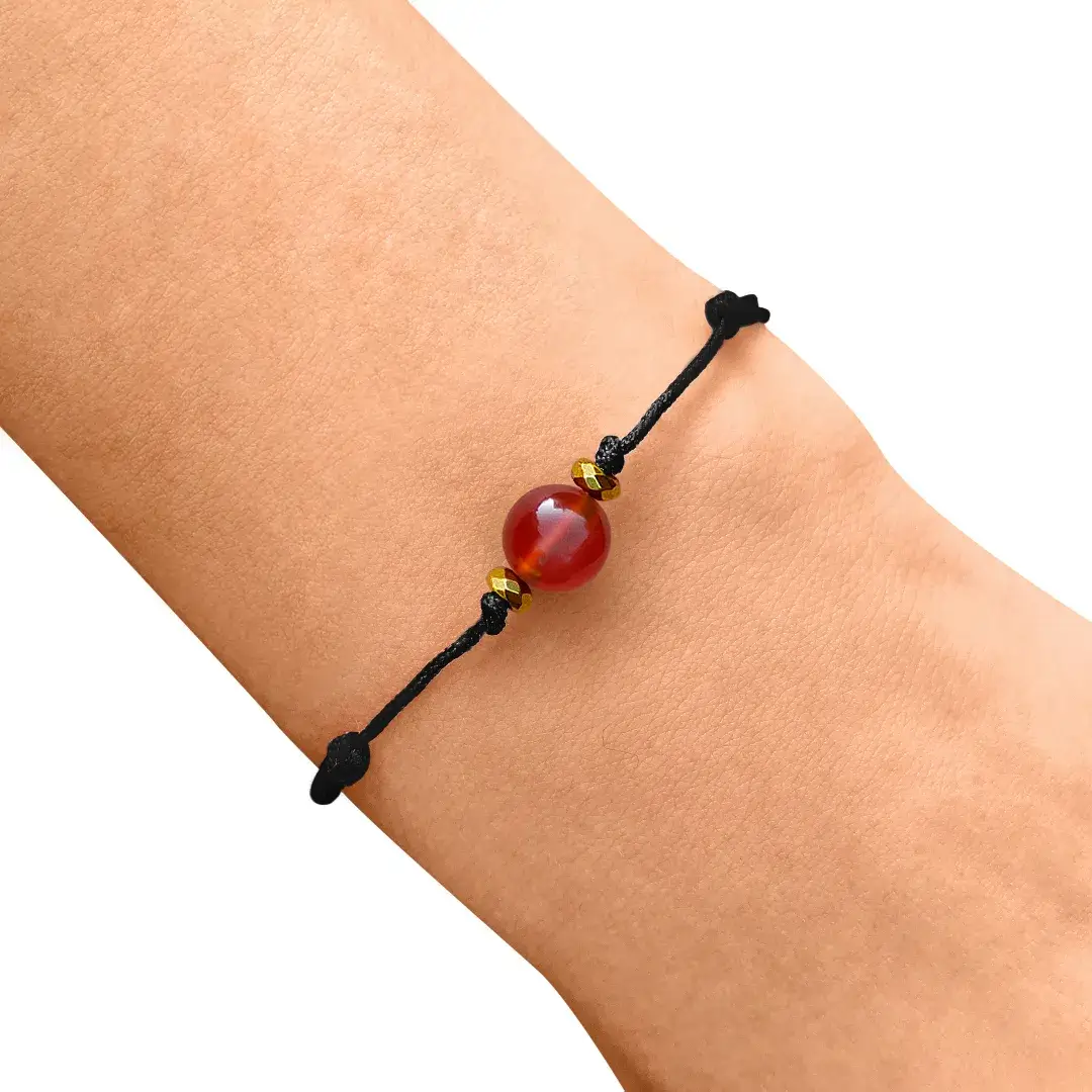 BRANSOLETKA-KARNEOL-CZERWONY-NATURALNY-HEMATYT-ZŁOTY-SZNURKOWA-SZCZĘŚCIA