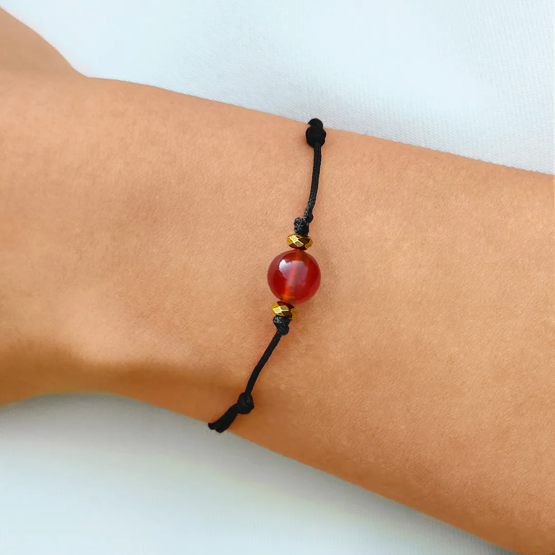 BRANSOLETKA-KARNEOL-CZERWONY-NATURALNY-HEMATYT-ZŁOTY-SZNURKOWA-SZCZĘŚCIA