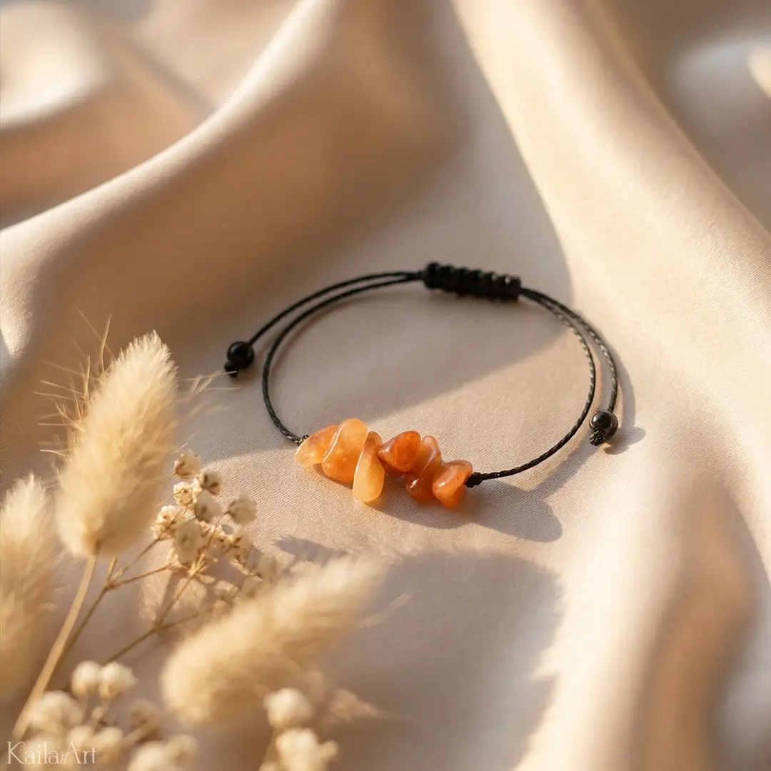 BRANSOLETKA-KARNEOL-NATURALNY-KAMIEŃ-SZCZĘŚCIA-NA-SZNURKU-Z-REGULACJĄ