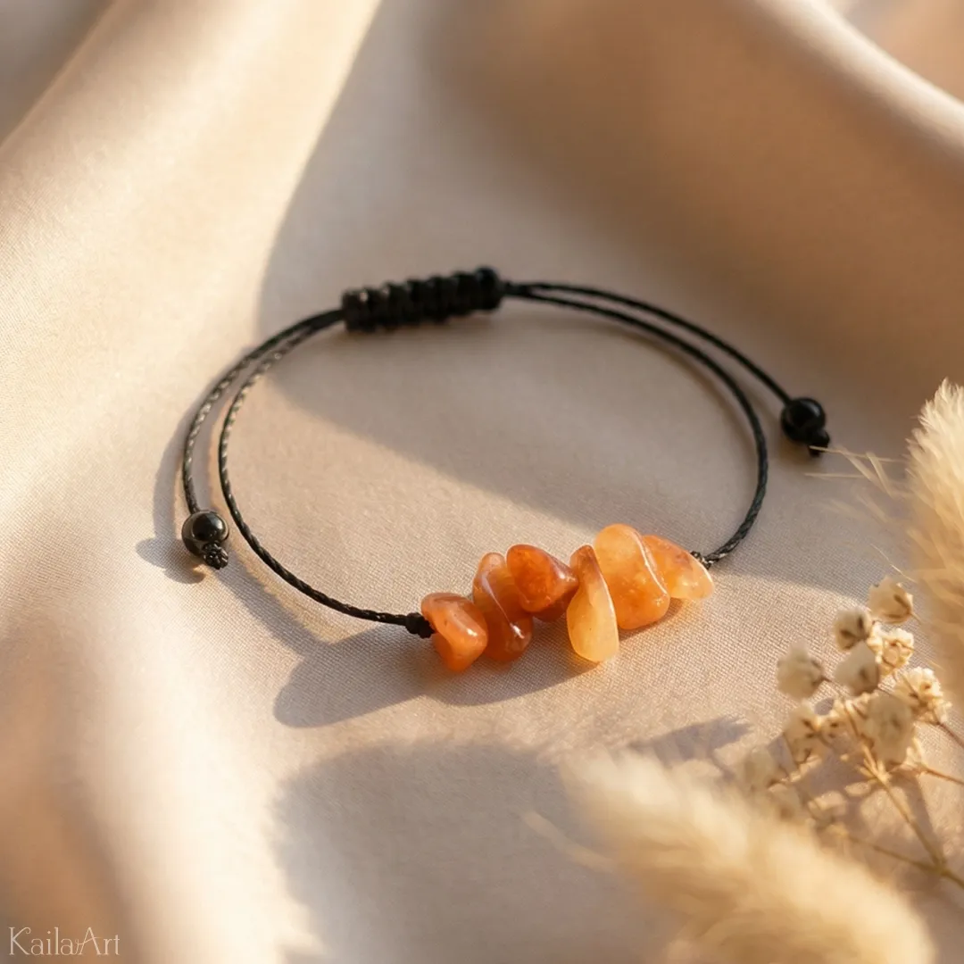 BRANSOLETKA-KARNEOL-NATURALNY-KAMIEŃ-SZCZĘŚCIA-NA-SZNURKU-Z-REGULACJĄ