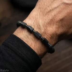 Bransoletka czarny turmalin hematyt lawa kamienie ochronne szczęścia