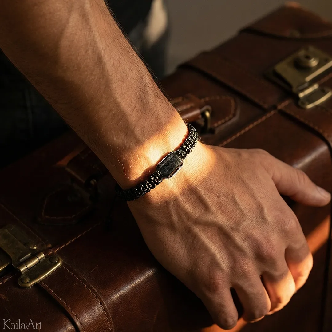 BRANSOLETKA-MĘSKA-CZARNY-TURMALIN-SZCZĘŚCIA-DUŻY-KAMIEŃ-DAMSKA-TALIZMAN