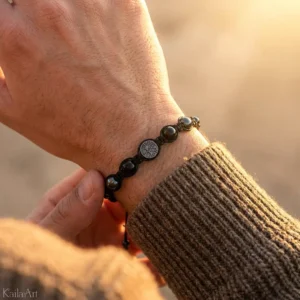 Bransoletka czarny turmalin hematyt szczęścia z kamieni drzewo życia