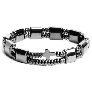 BRANSOLETKA-MĘSKA-RÓŻANIEC-DZIESIĄTKA-NA-RĘKĘ-Z-KAMIENI-HEMATYTU-NA-GUMCE