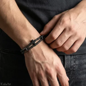 Bransoletka męska różaniec dziesiątka z kamieni hematyt na gumce