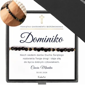BRANSOLETKA-NA-BIERZMOWANIE-PREZENT-Z-DEDYKACJĄ-CZARNY-TURMALIN-SERCE