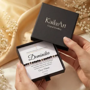 Bransoletka na bierzmowanie czarny turmalin serce prezent z dedykacją