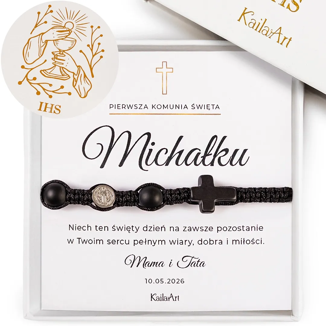 BRANSOLETKA-NA-KOMUNIĘ-DLA-CHŁOPCA-RÓŻANIEC-KOMUNIJNY