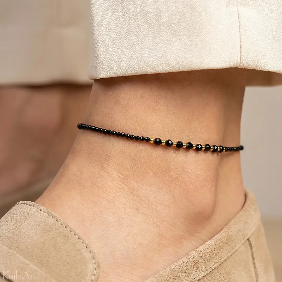 bransoletka-na-nogę-złota-czarny-turmalin-stal-chirurgiczna