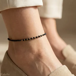 bransoletka-na-nogę-złota-czarny-turmalin-stal-chirurgiczna