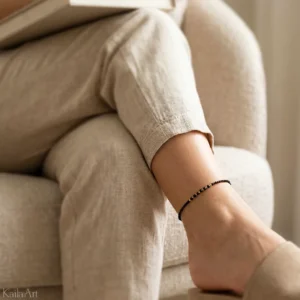 bransoletka-na-nogę-złota-czarny-turmalin-stal-chirurgiczna