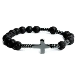 BRANSOLETKA-RÓŻANIEC-NA-RĘKĘ-DAMSKA-DZIESIĄTKA-KRZYŻ-Z-KAMIENI-LAWA-HEMATYT